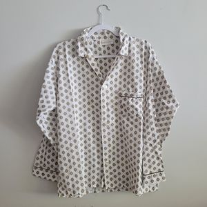 Vintage White Printed Button Up Night Top